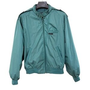 Vintage Members Only Cafe Bomber Racer Jacket 42 Blue Green Full Zip 80's